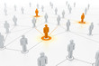 verbundene Schlüsselfiguren in einem Netzwerk orange