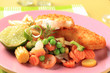 Fried fish and mixed vegetables