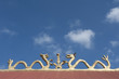 Chinese style twin golden dragons on the roof, Thailand