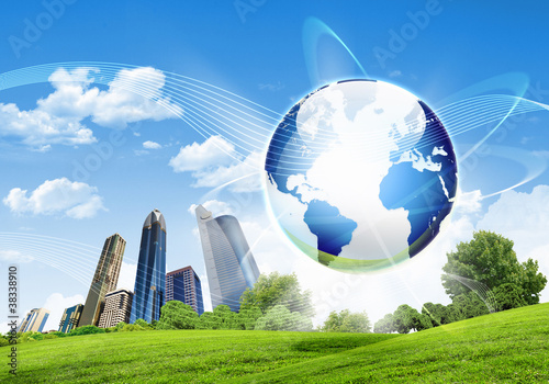 Photo: Green nature landscape with planet Earth Green nature landscape with planet Earth