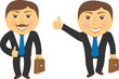 successful businessman with portfolio and showing thumb up