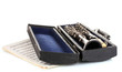 Antique clarinet in case and notebook with notes isolated Antique clarinet in case and notebook with notes isolated