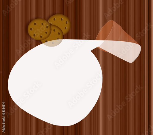 Illustration: domestic kitchen, table cookie and spilled milk domestic kitchen, table cookie and spilled milk