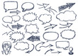 Hand drawn arrows and speech bubbles illustration set