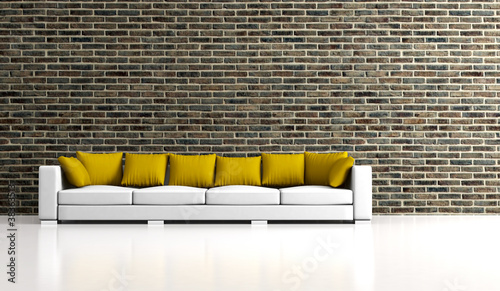 Photo: Wohndesign - Sofa vor Klinkerwand Wohndesign - Sofa vor Klinkerwand