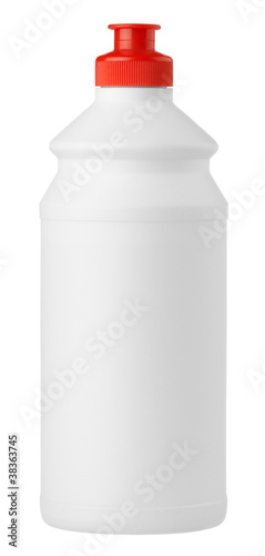 Photo: White plastic detergent bottle isolated on white White plastic detergent bottle isolated on white