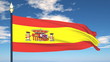 Flag Of Spain on the background of the sky and flying clouds. Flag Of Spain on the background of the sky and flying clouds.