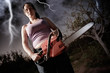 woman with chainsaw
