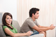 Young couple playing computer games