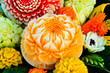Fruit carving, Cantaloupe carving details. Fruit carving, Cantaloupe carving details.