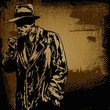 man in hat and retro scratch background