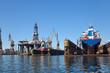 On the dock at the shipyard