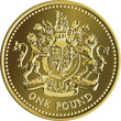 Vector British money gold coin one pound with the coat of arms