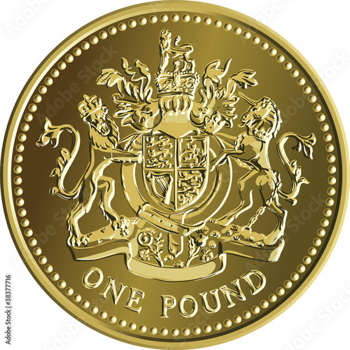 Vector: Vector British money gold coin one pound with the coat of arms Vector British money gold coin one pound with the coat of arms