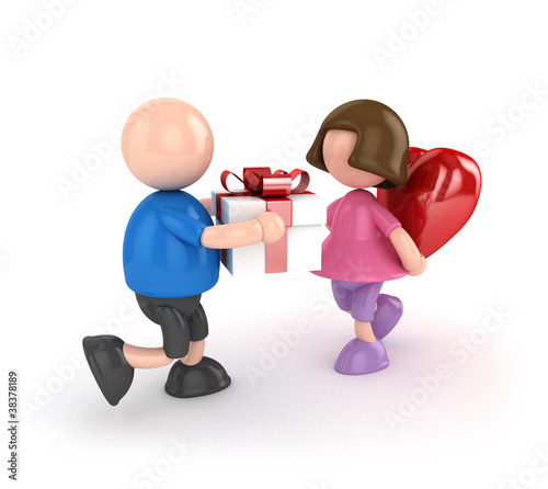Illustration: Boy and girl valentine's day concept isolated Boy and girl valentine's day concept isolated
