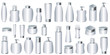 Vector set of silver cosmetic packages Vector set of silver cosmetic packages