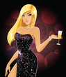 Beautiful girl in evening gown holding glass of champagne