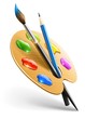 Art palette with paint brush and pencil tools for drawing