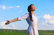 Young happy woman in green field Young happy woman in green field
