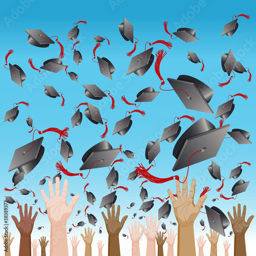 Vector: Diversity Graduation Day Cap Toss Diversity Graduation Day Cap Toss