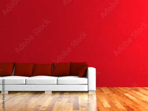 Illustration: Wohndesign - weisses Sofa mit roten Kissen Wohndesign - weisses Sofa mit roten Kissen