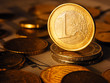 One euro coin. Selective focus.