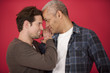 Gay couple on red background