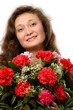 Woman with Bunch of Red Carnations