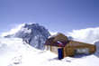 Wooden houses in high mountains. Ski resort