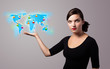 Young woman holding virtual map