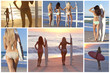 Montage of Beautiful Girls With surfboards on Sunset Beach