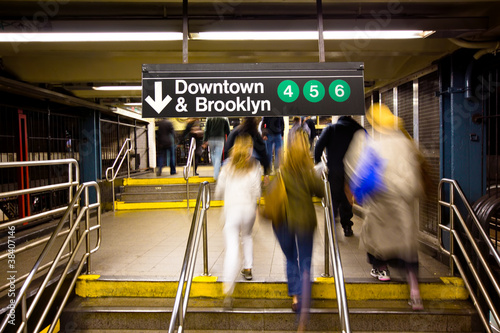 Photo: Commuters in NYC Subway Station Rushing Commuters in NYC Subway Station Rushing