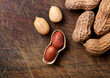 Peanuts on a wooden table.