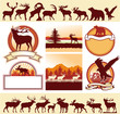 Mountains wildlife vector labels and silhouettes
