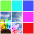 Collage carré tournesol arc-en-ciel et ciel