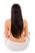 A beautiful woman, back view, isolated on white background