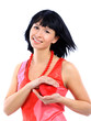 Woman holding heart shape, isolated on white background Woman holding heart shape, isolated on white background