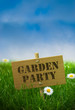 garden party, carton panel, green grass, blue sky garden party, carton panel, green grass, blue sky