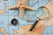 magnifier and compass on  map