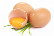 Eggs Isolated On A White Background. One Egg Split. Eggs Isolated On A White Background. One Egg Split.