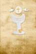 first communion card vertical parchment chalice