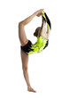 Young professional gymnast stand on splits