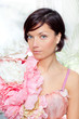 beautiful flowers woman with spring pink dress beautiful flowers woman with spring pink dress