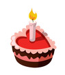 Delicious heart-shaped cake with a burning candle.