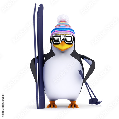 Illustration: 3d Penguin the famous skier 3d Penguin the famous skier