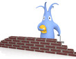 Bauarbeiter hinter einer Mauer