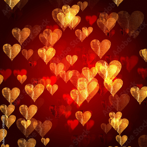 Photo: golden red hearts background golden red hearts background