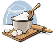 Vector: flour in bowl and eggs flour in bowl and eggs