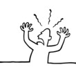 Black line art illustration of an angry person.