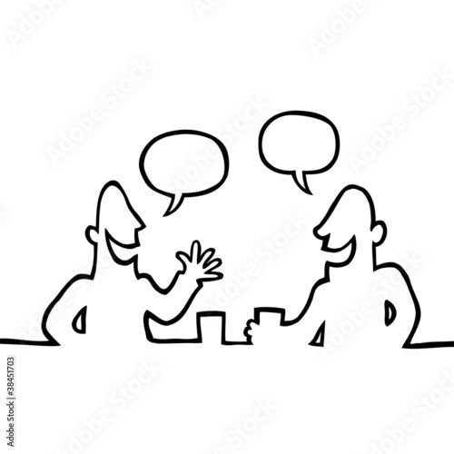 Vector: Black line art illustration of two people having a conversation. Black line art illustration of two people having a conversation.